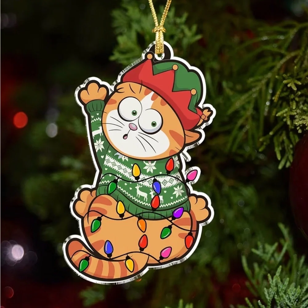 Festive Cat Ornament with Lights